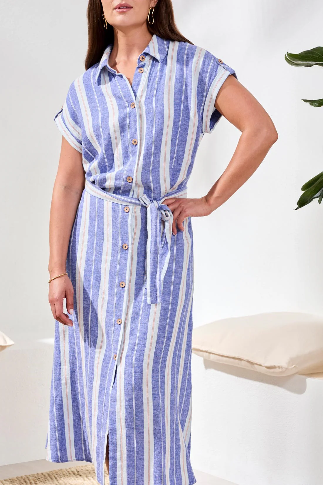 Short-Sleeve Striped Shirt Dress-Marina - Image 2