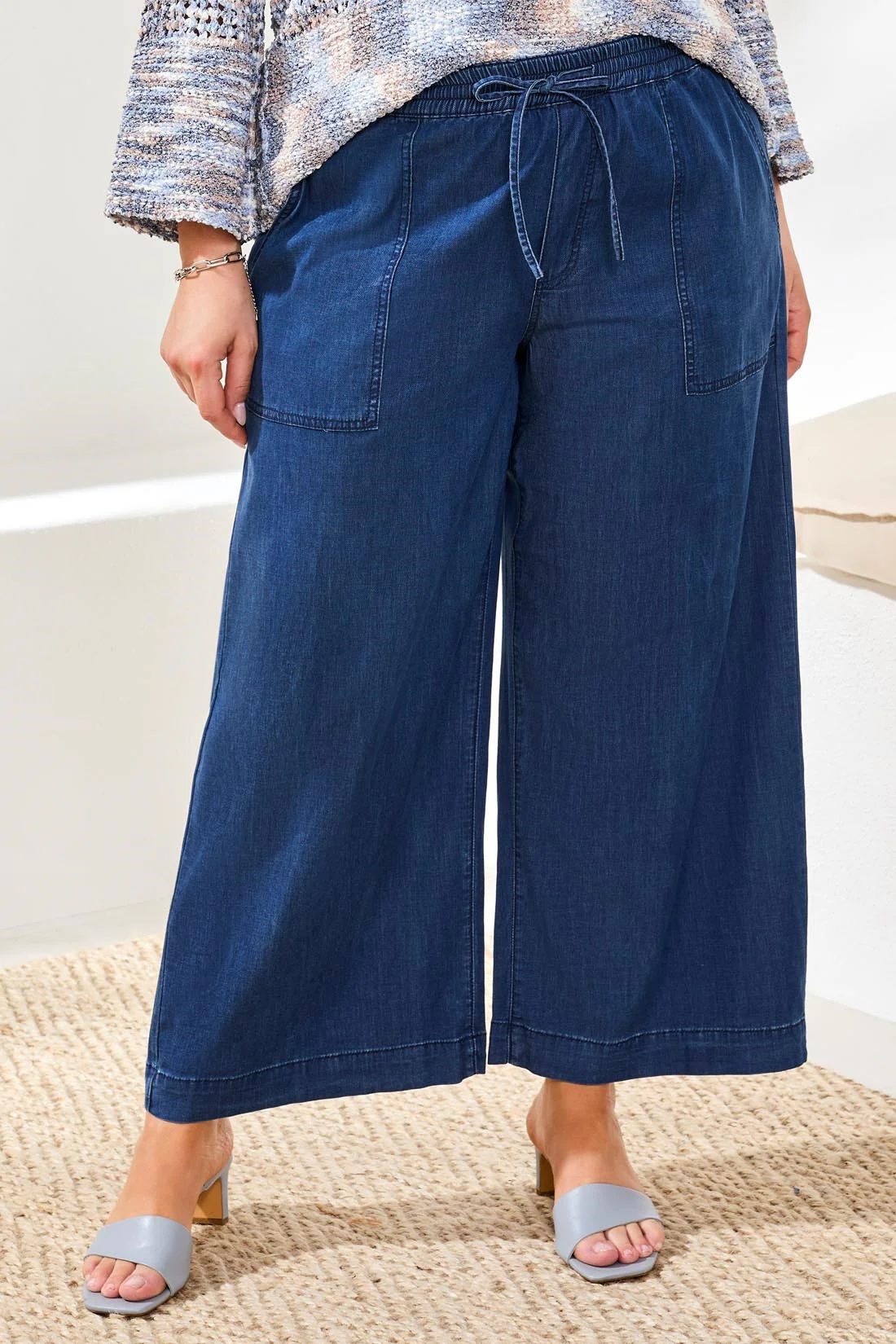 Size Inclusive Soft Drape Denim Wide Leg Flowy Pants-Seahaven - Image 3