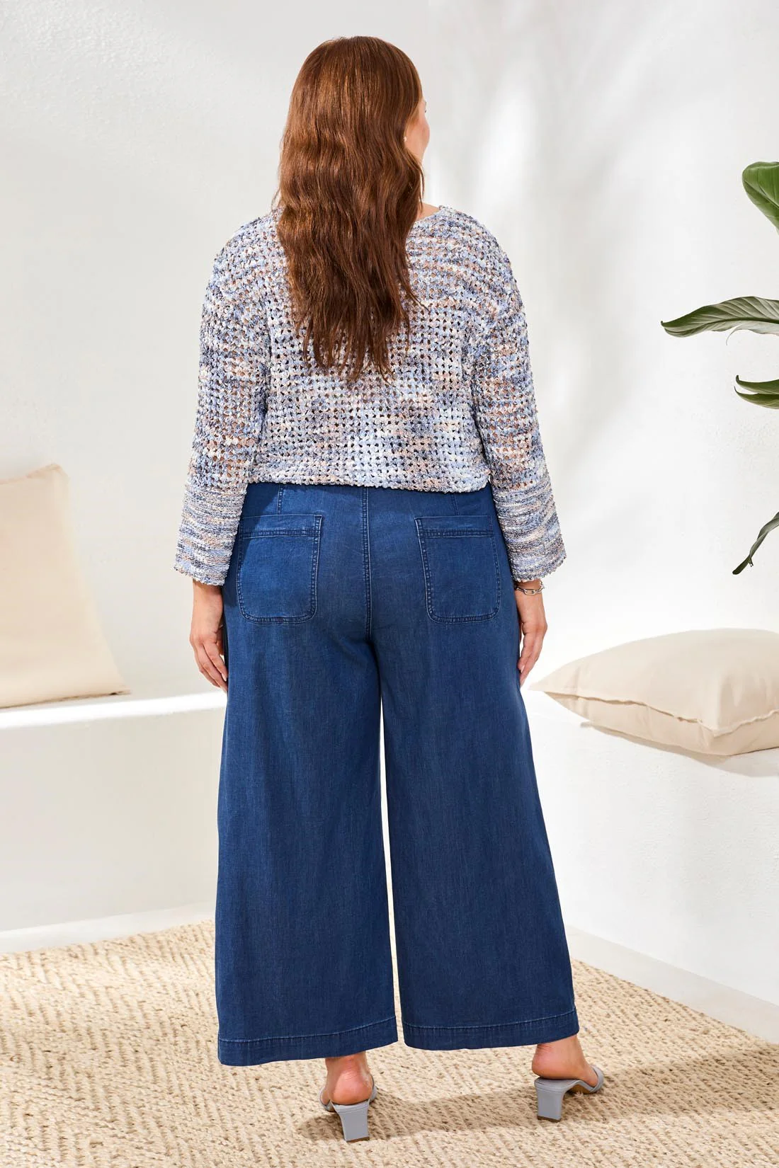 Size Inclusive Soft Drape Denim Wide Leg Flowy Pants-Seahaven - Image 4