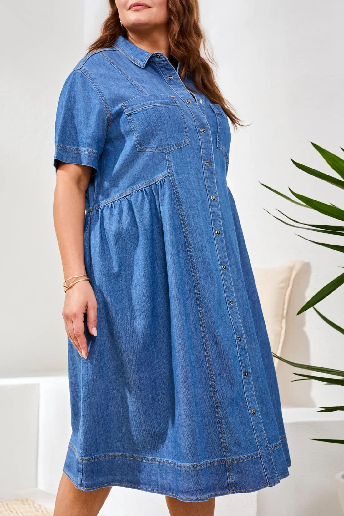 Size Inclusive Button Down Flowy Denim Dress-Fjordblue - Image 4