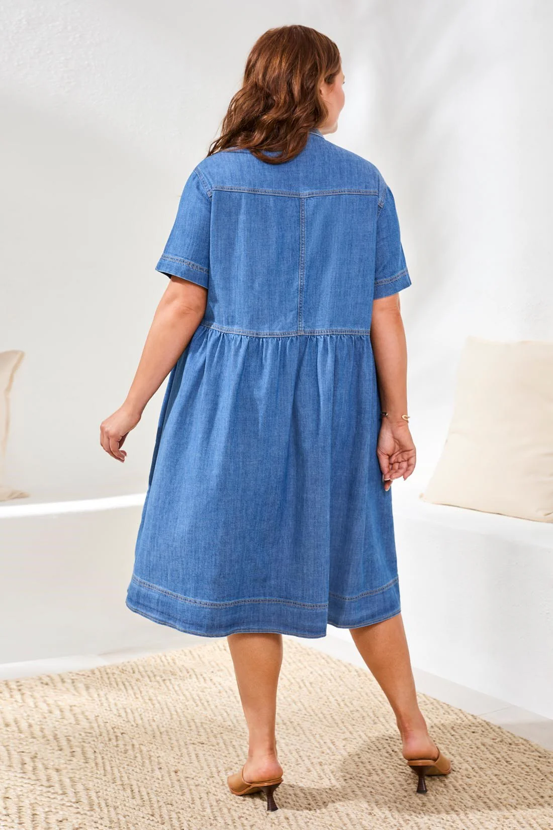 Size Inclusive Button Down Flowy Denim Dress-Fjordblue - Image 5