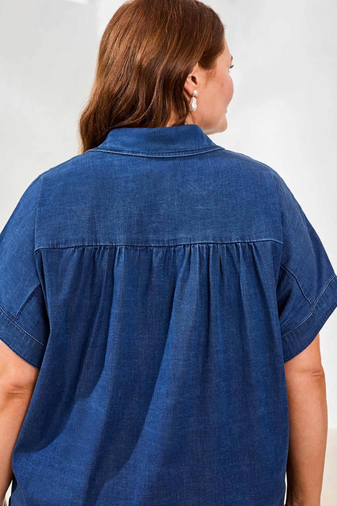 Size Inclusive Soft Drape Denim Drop Shoulder Campshirt-Seahaven - Image 3