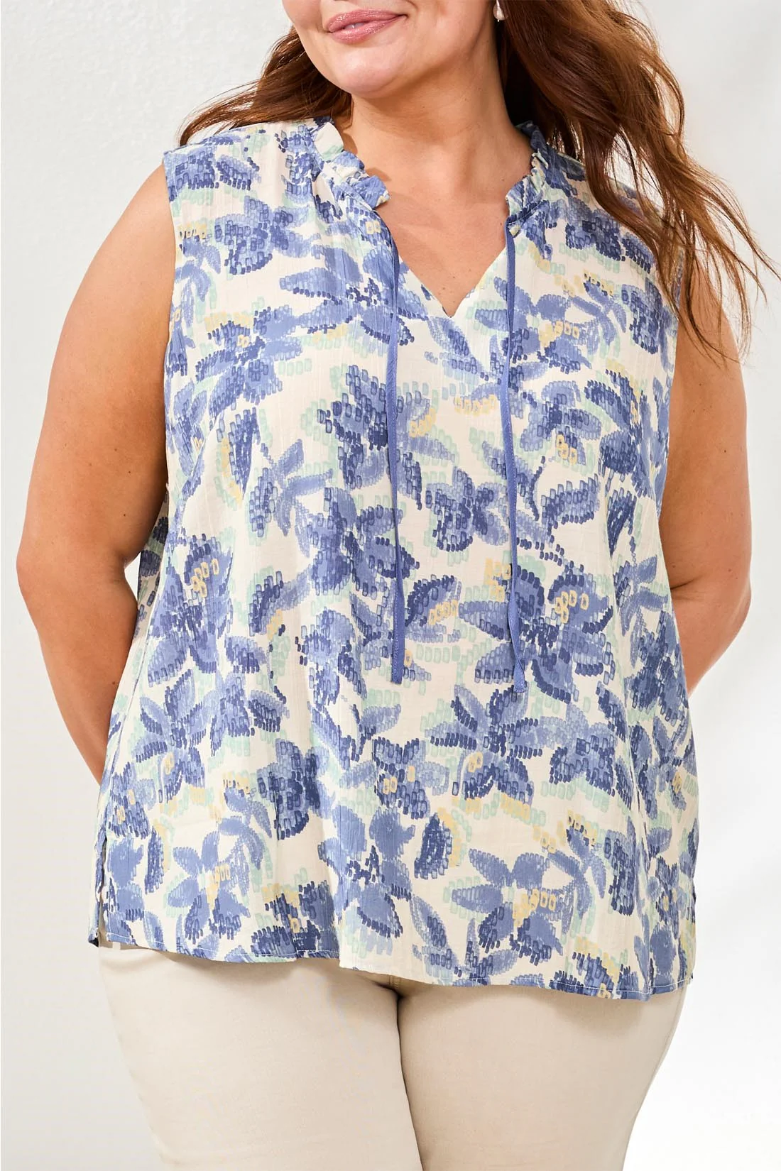 Size Inclusive Frill-Neck Printed Blouse-Seahaven - Image 3