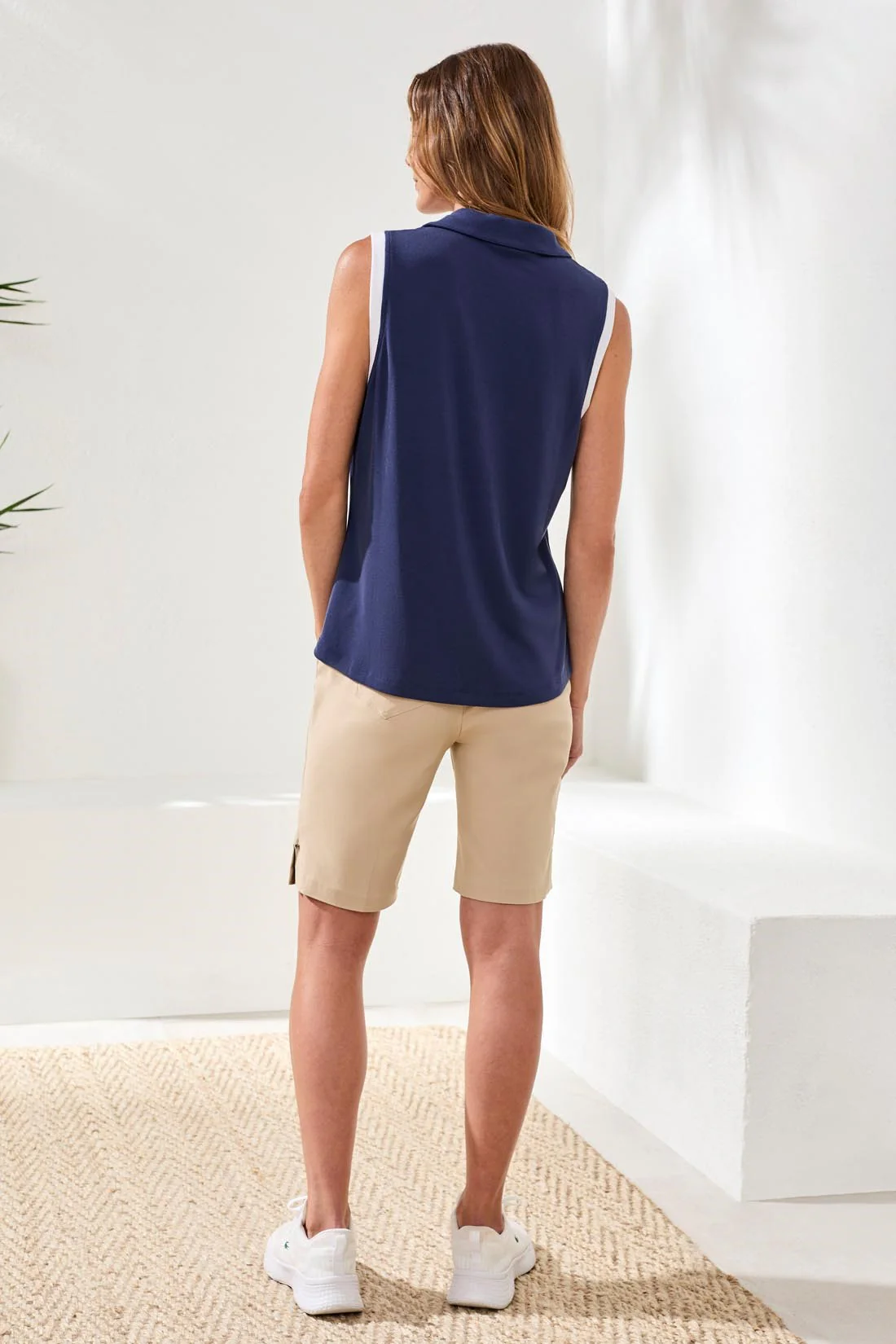 Sleeveless Johnny Collar Modal Top-Jet blue - Image 4