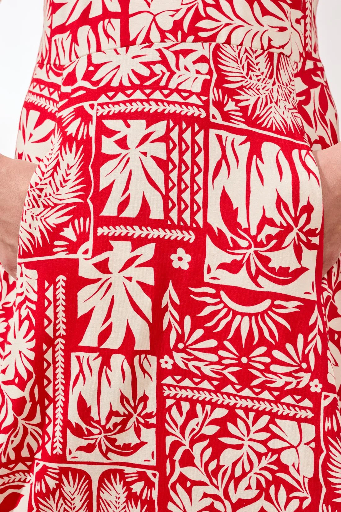 Sleeveless Printed Jersey Dress With V-Neck-Sangria - Image 4