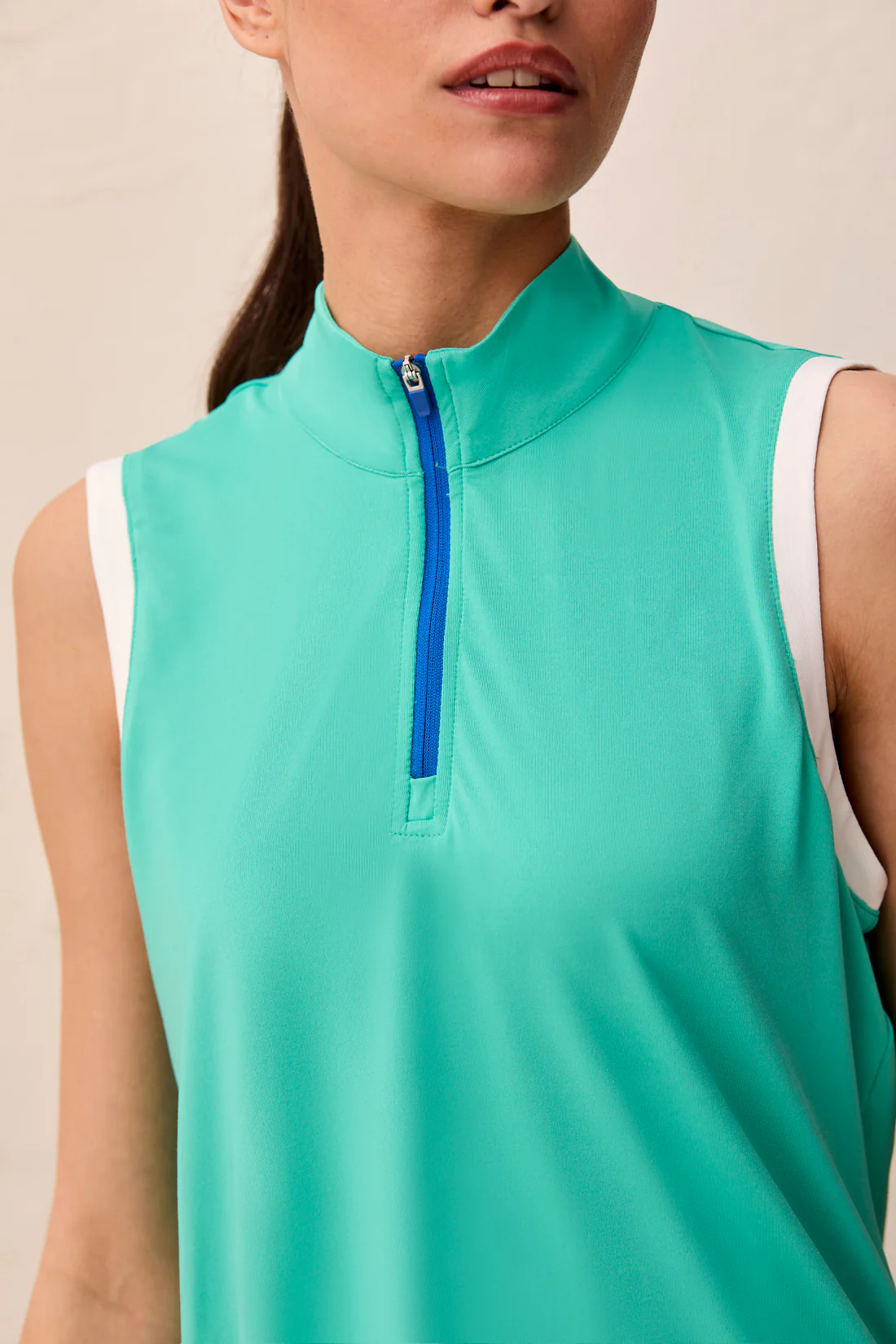 Sleeveless Zip Mock Neck Tech Top-Blue surf - Image 3