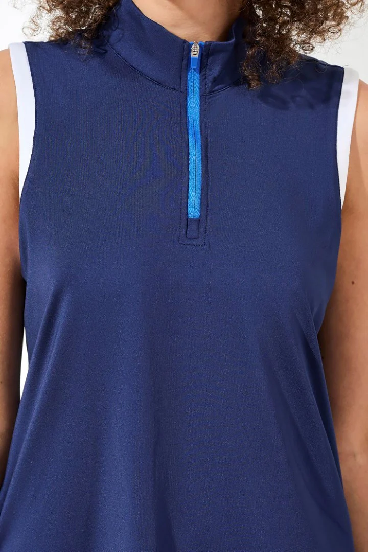 Sleeveless Zip Mock Neck Tech Top-Jet blue - Image 4