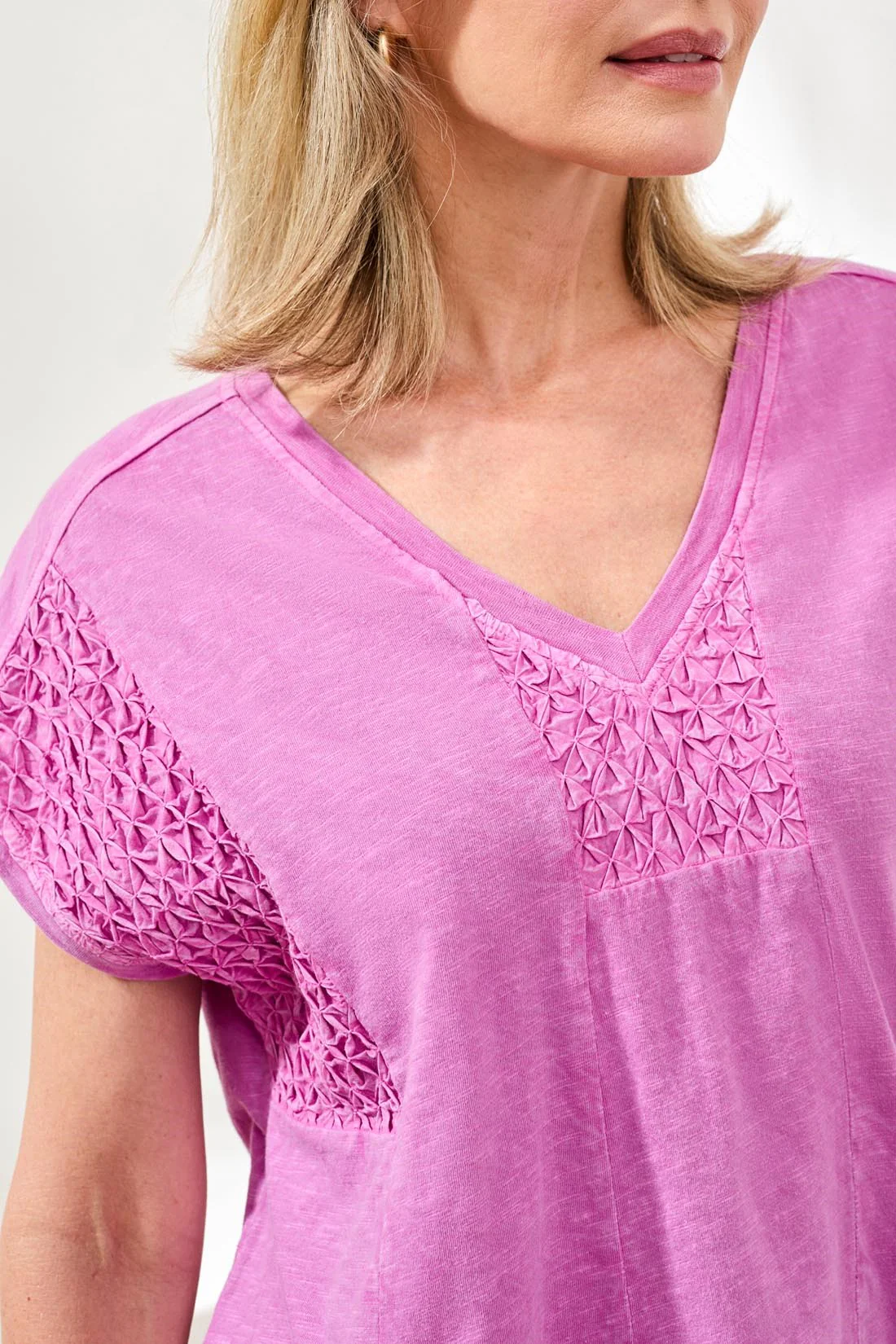 Slub Knit V-Neck Cap Sleeve Top-Wisteria - Image 4