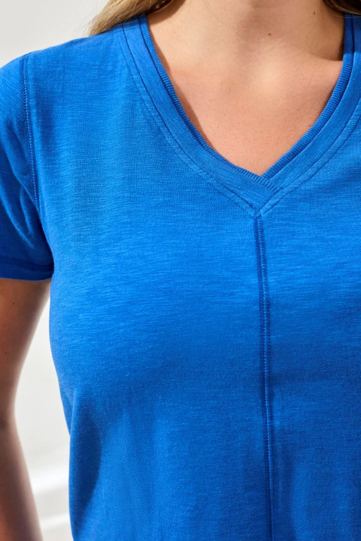 Slub Knit V-Neck Top With Double Trim Detail-Turkishsea - Image 3