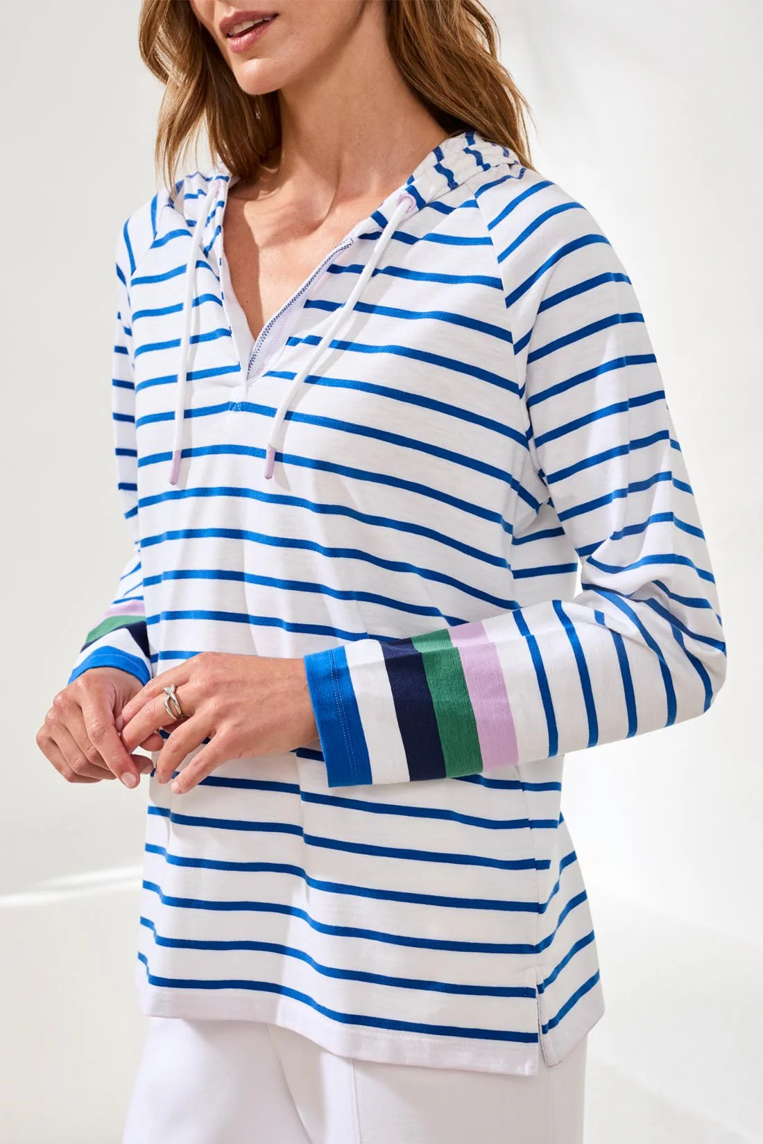 Slub Knit Sporty Striped V-Neck Hoodie-Turkishsea - Image 2