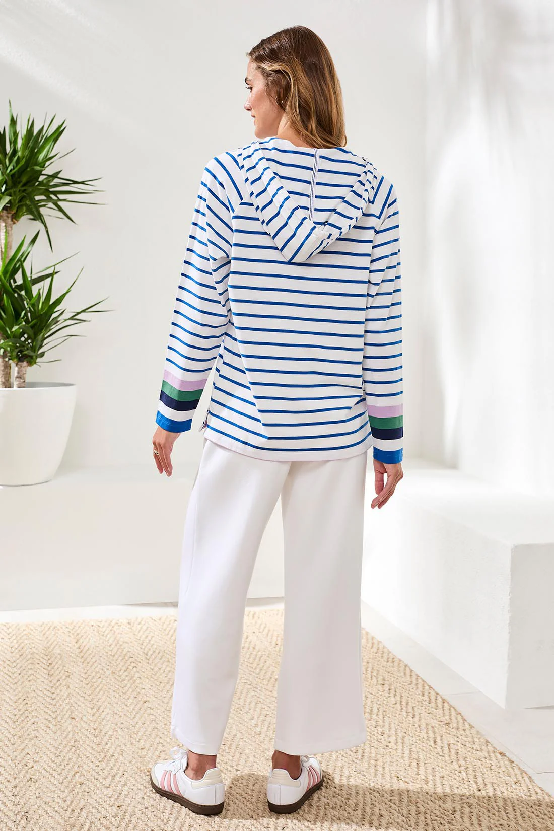 Slub Knit Sporty Striped V-Neck Hoodie-Turkishsea - Image 4
