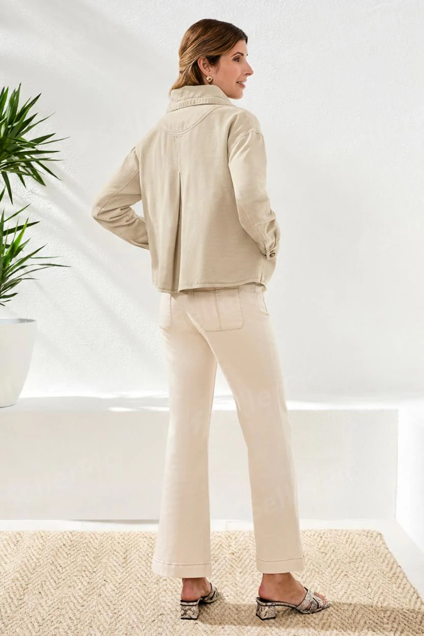 Slub Twill Button Front Jacket With Drawcord Collar-Canvas - Image 2