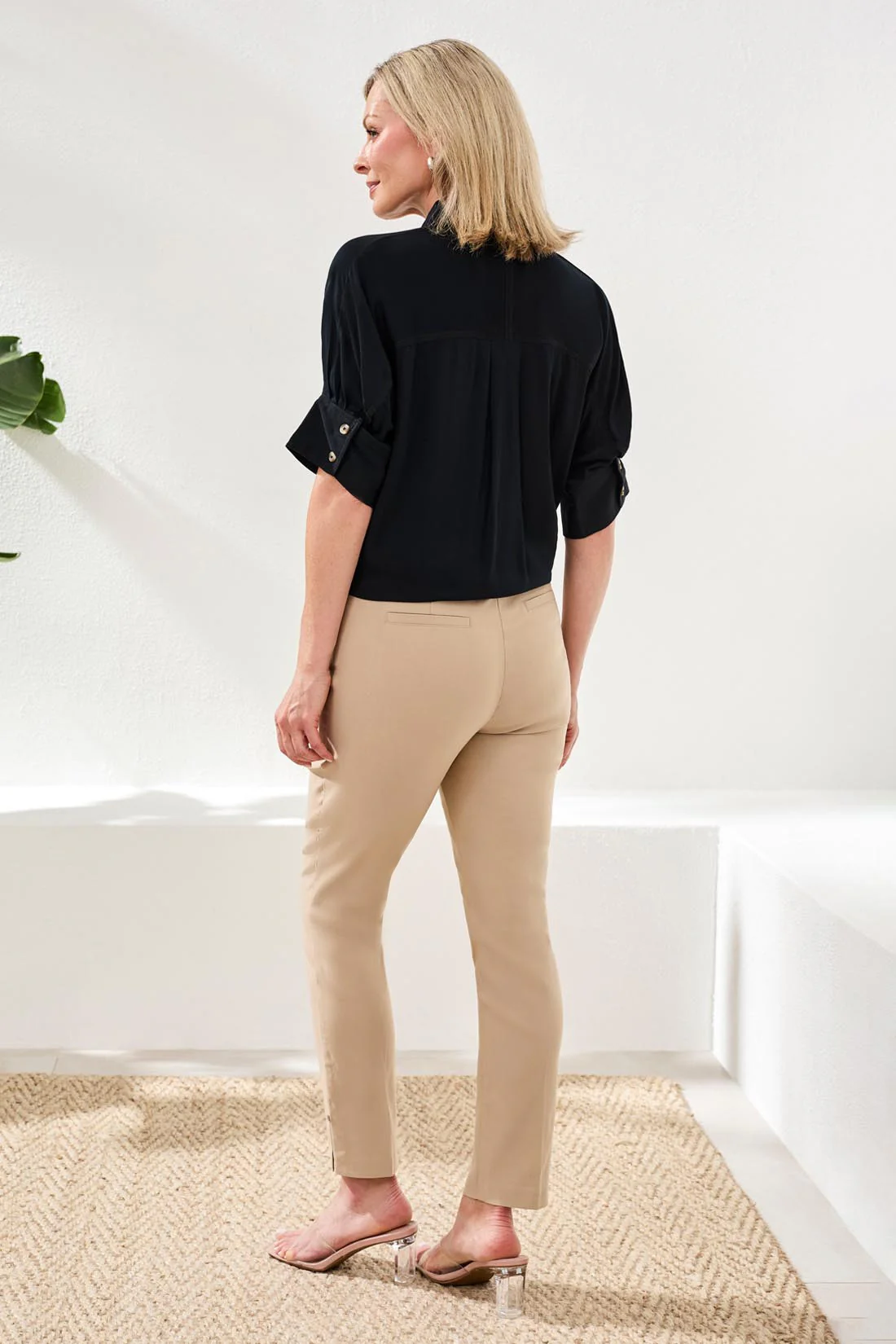 Soft Satin Drop Shoulder Classic Blouse-Black - Image 3