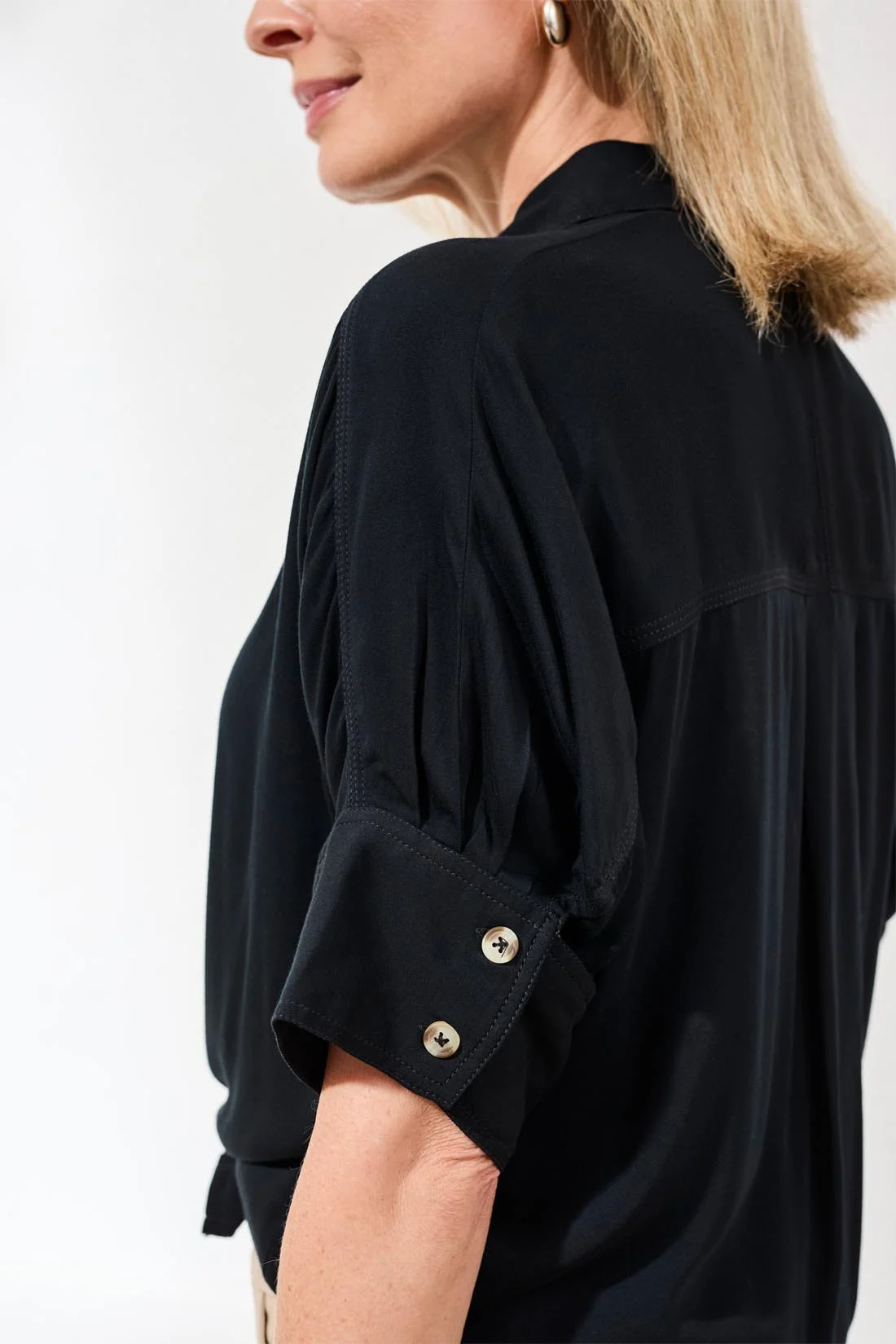 Soft Satin Drop Shoulder Classic Blouse-Black - Image 4