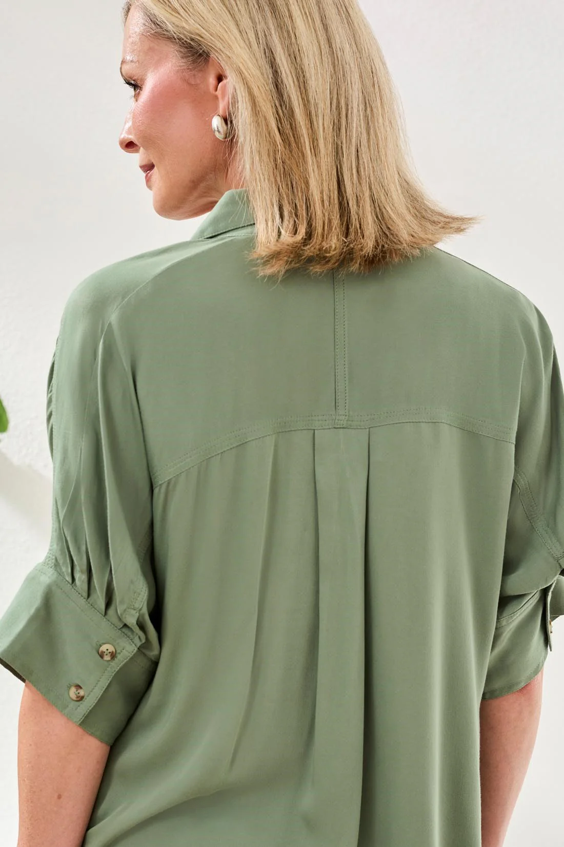 Soft Satin Drop Shoulder Classic Blouse-Moss - Image 4