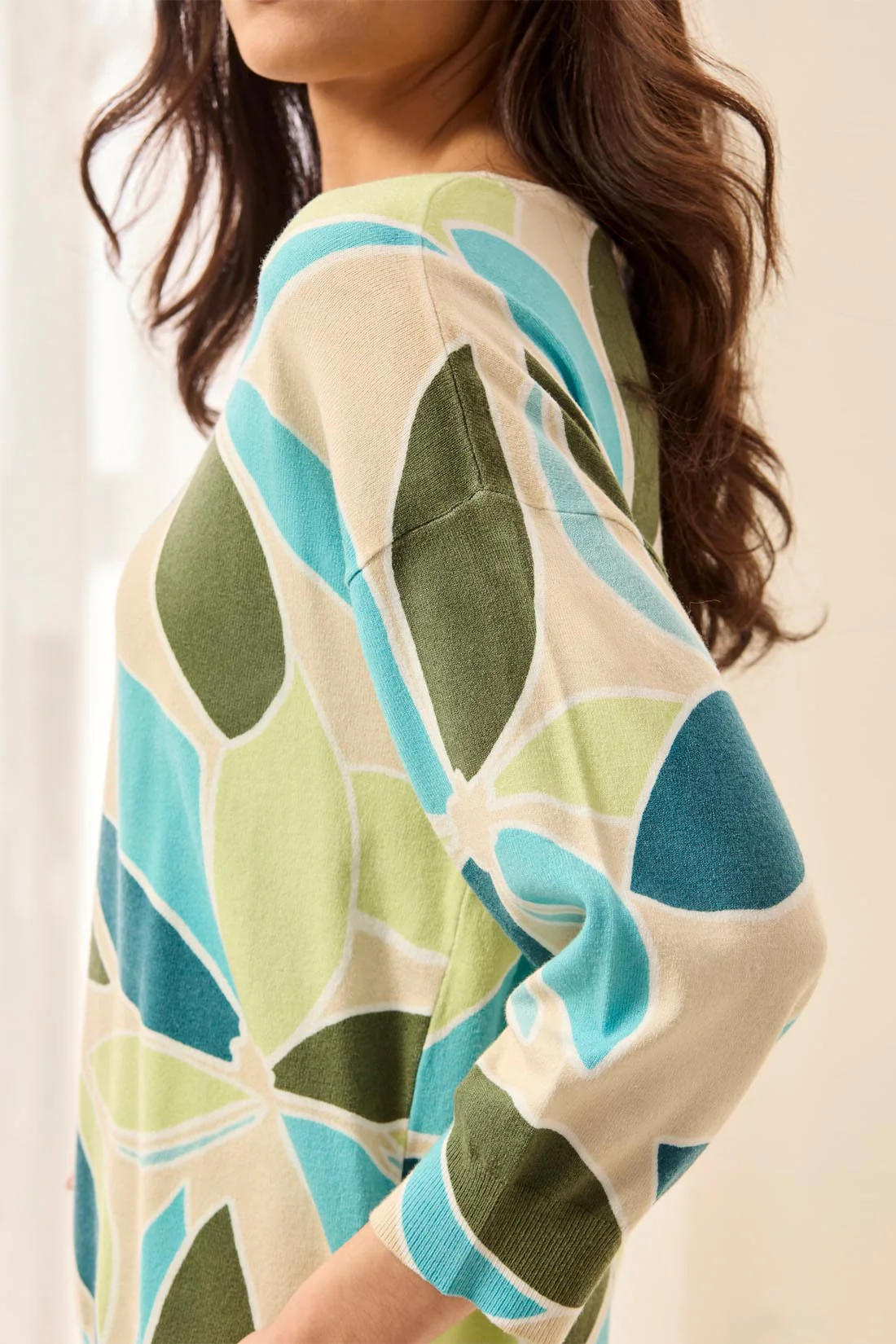 Soft Yarn Three-Quarter Sleeve Crewneck Sweater-Aqua sky - Image 2