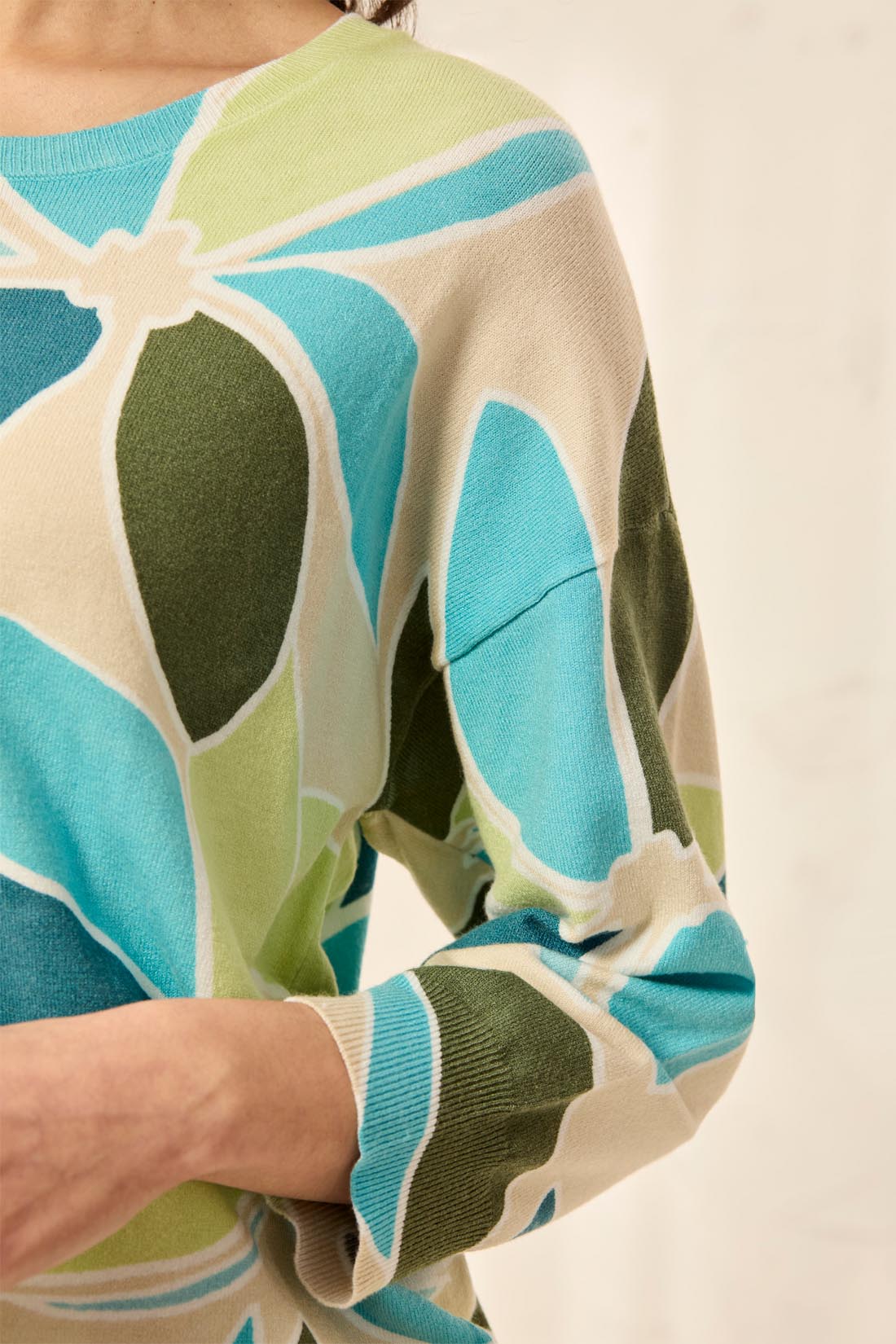 Soft Yarn Three-Quarter Sleeve Crewneck Sweater-Aqua sky - Image 4