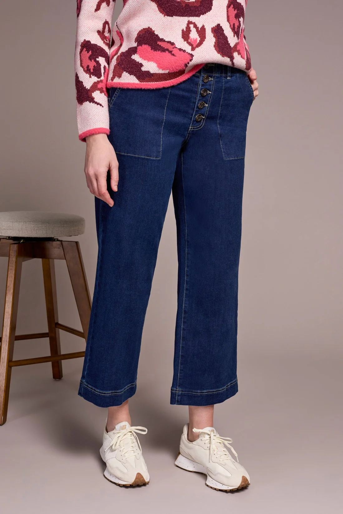 Sophia Curvy Comfort Stretch Wide Leg Crop Jeans-Deepwater - Image 4