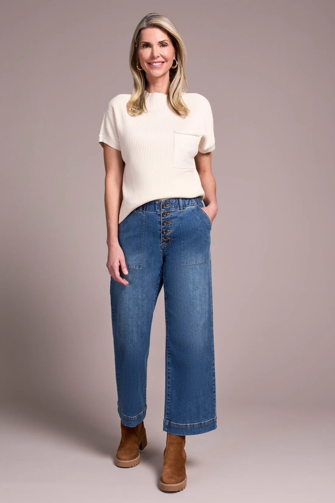 Sophia Curvy Comfort Stretch Wide Leg Crop Jeans-Truevintage - Image 4