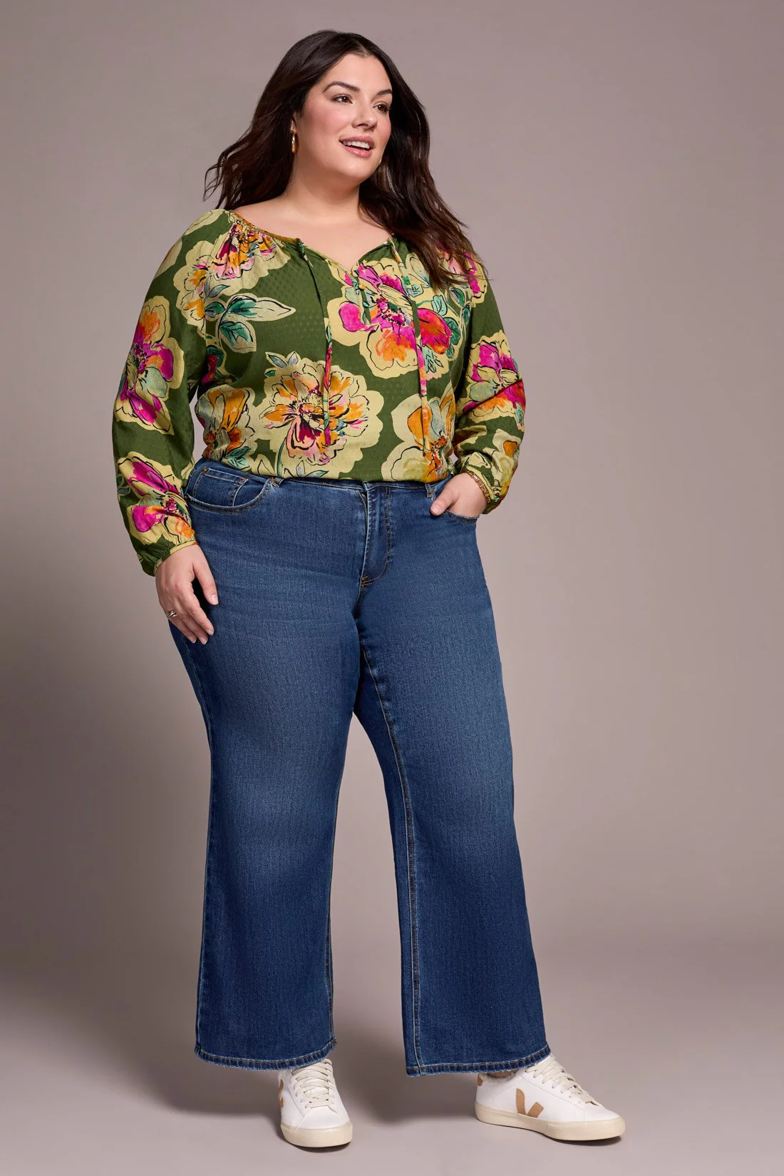 Sophia Curvy Hugging Wide Leg Jeans-Antiqueblue
