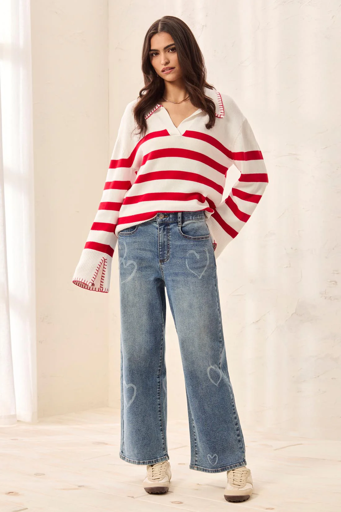 Sophia Curvy Wide-Leg Love Printed Jeans-Blueheart - Image 3