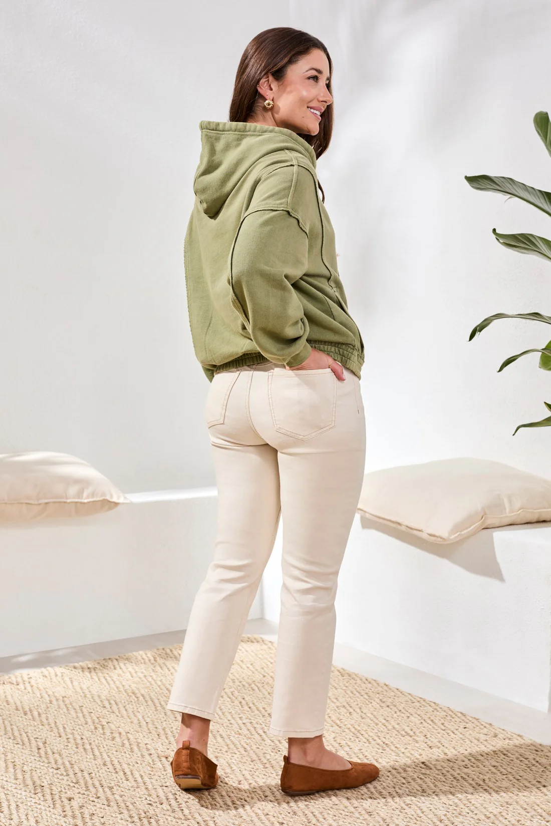 Special Wash Drop Shoulder Zip Up Hoddie-Rainforest - Image 4