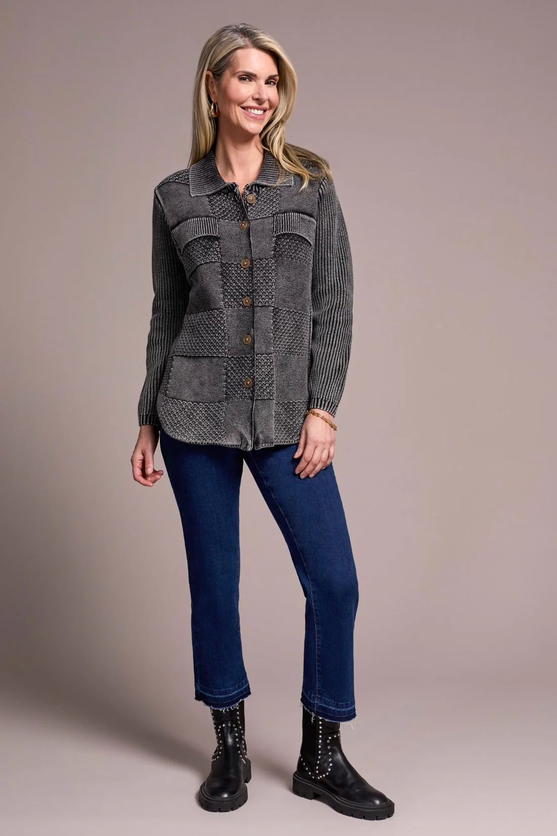 Special Wash Sweater Cardigan-Black