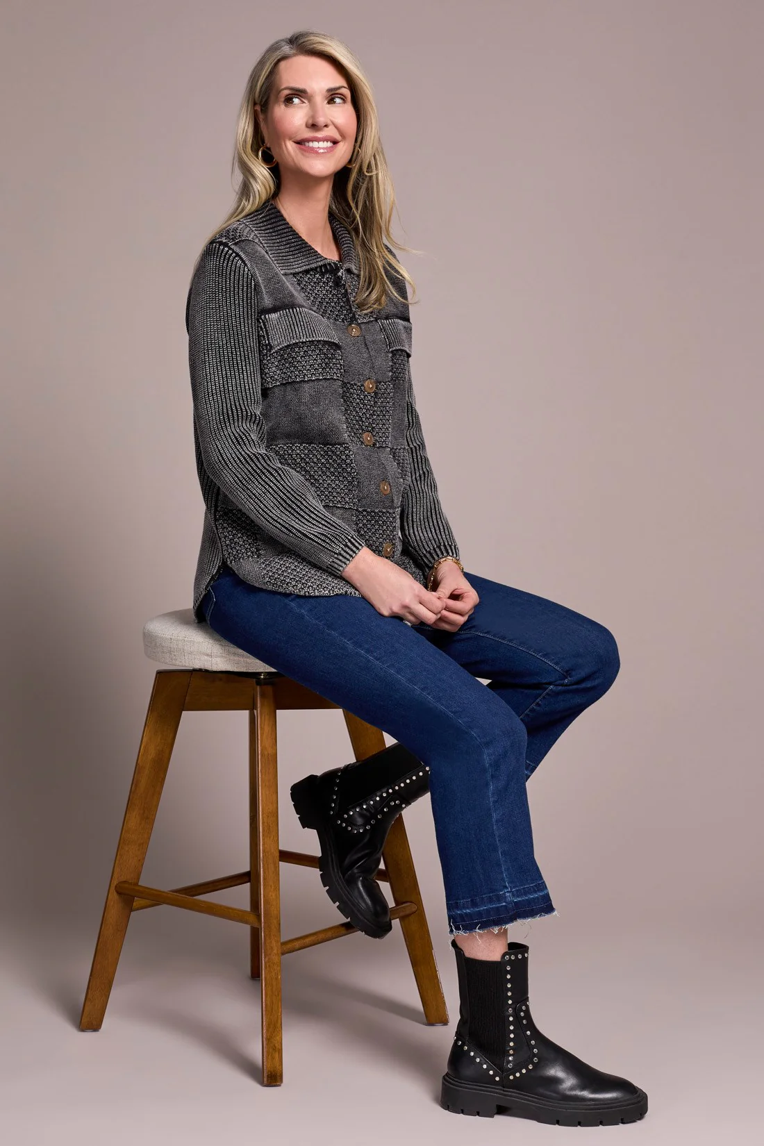 Special Wash Sweater Cardigan-Black - Image 3