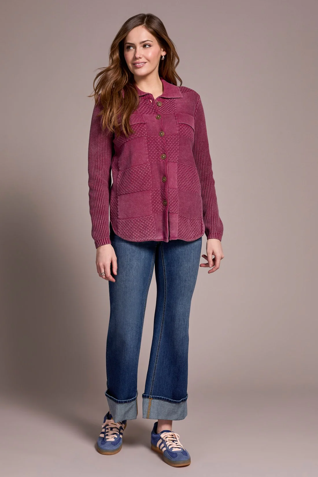 Special Wash Sweater Cardigan-Plumwine - Image 2