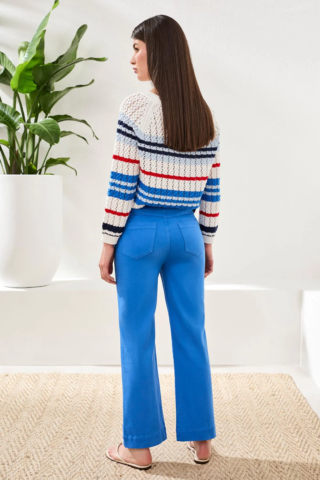 Comfort Stretch Kick Flare Pants w Topstitch Pockets-Royal - Image 3