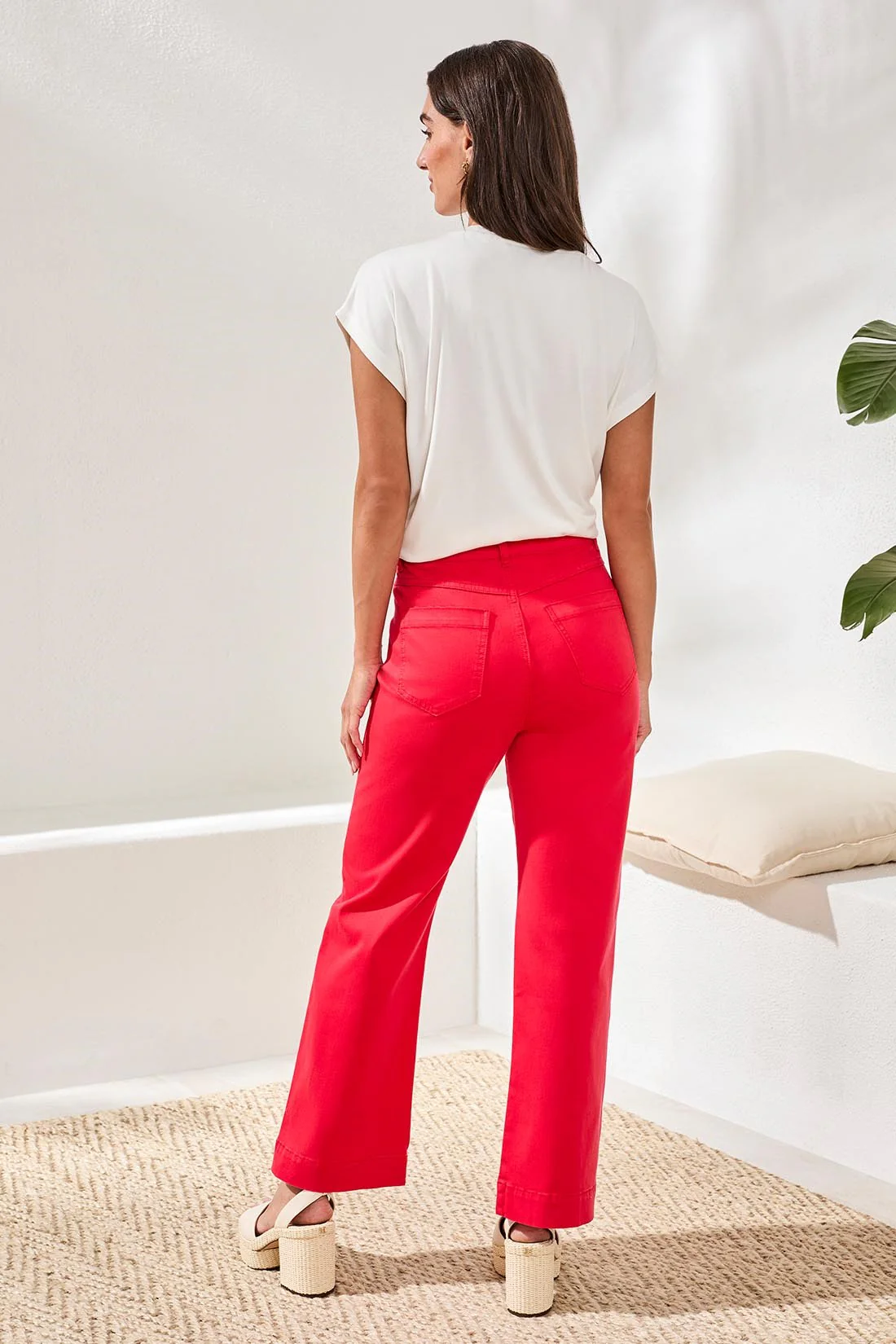 Comfort Stretch Kick Flare Pants W Topstitch Pockets-Sangria - Image 4