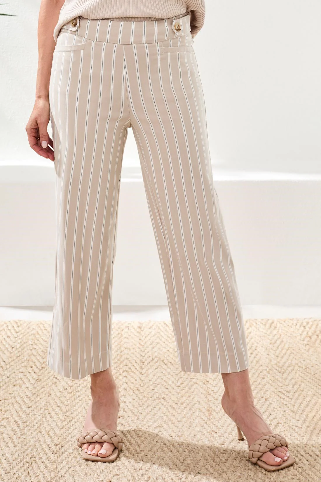 Bengaline Stripe Pull-On Capri Pants-Beach - Image 2