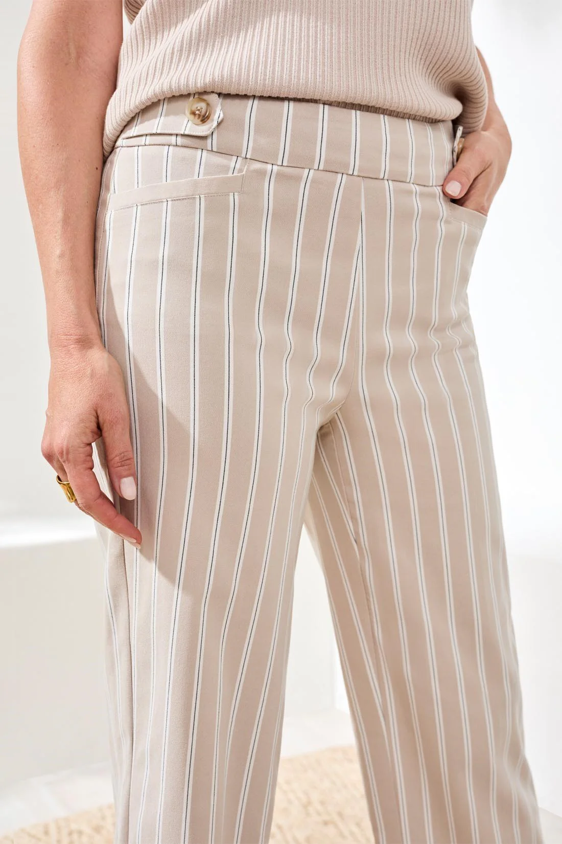 Bengaline Stripe Pull-On Capri Pants-Beach - Image 3