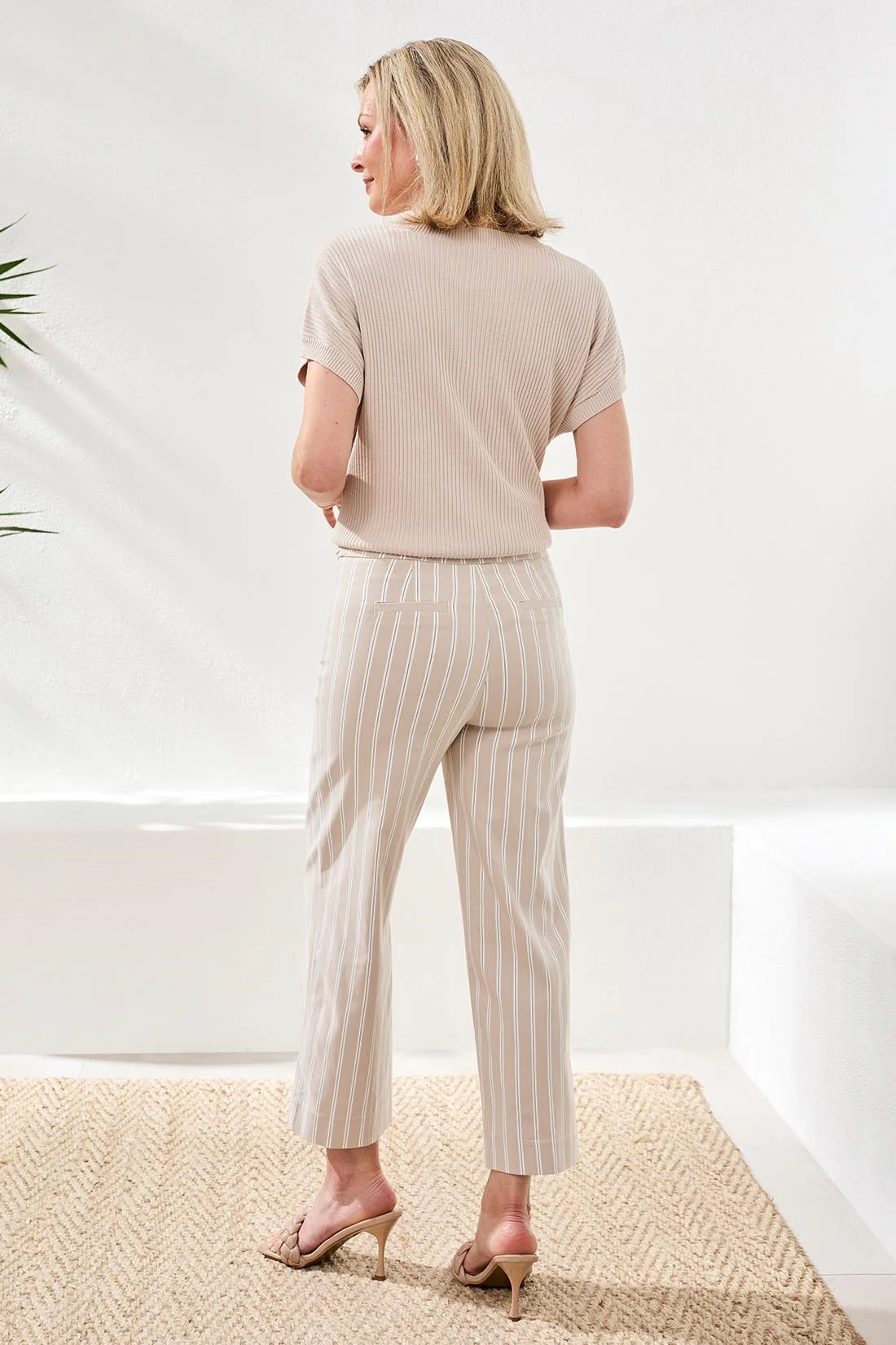 Bengaline Stripe Pull-On Capri Pants-Beach - Image 4