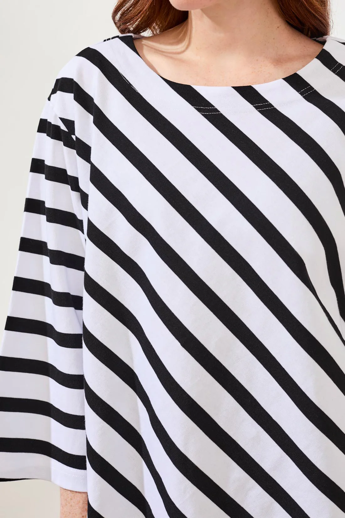 Cotton Striped Boat Neck Bell‑Sleeve Top-Black - Image 3