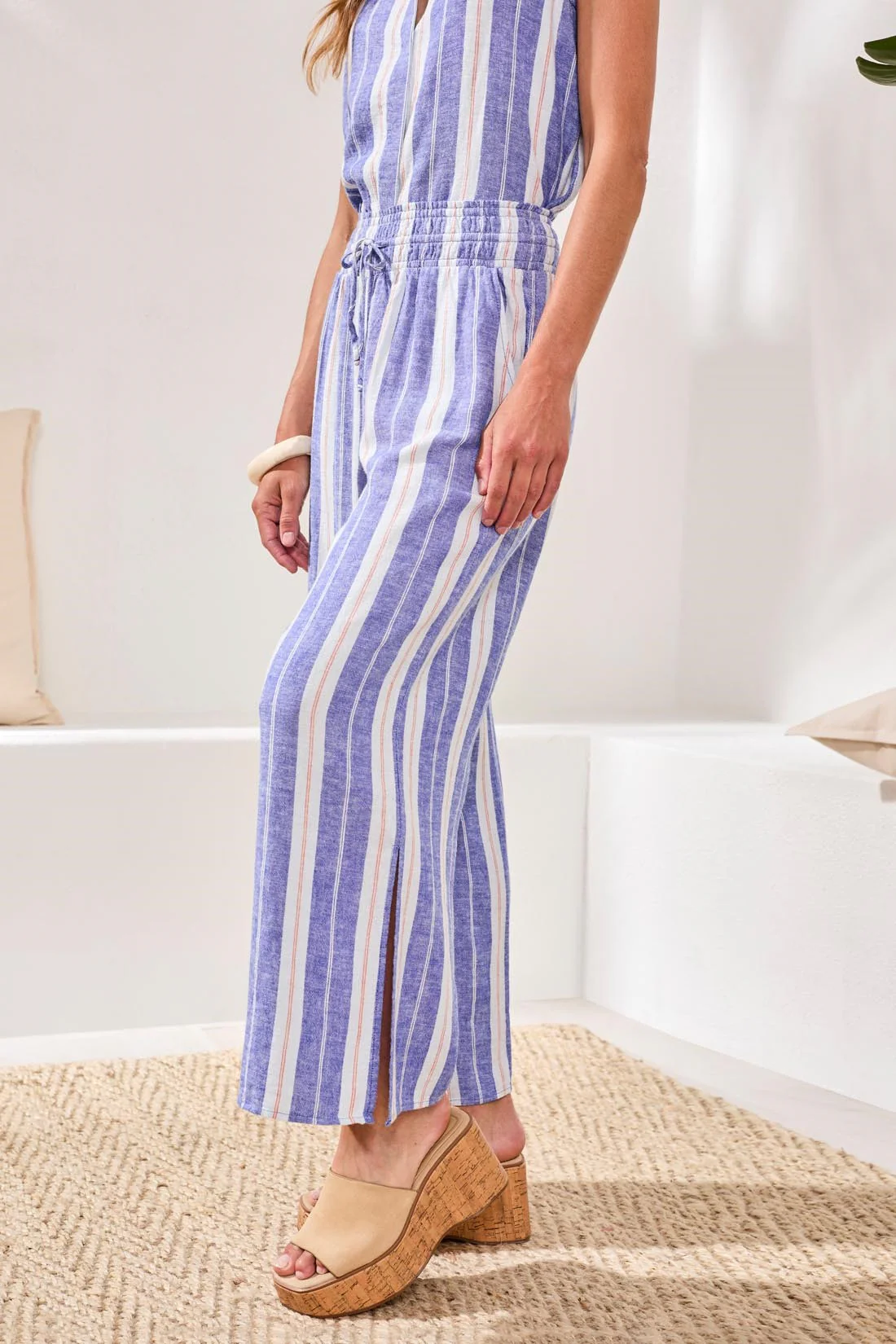 Flowy Linen Wide‑Leg Pants with Elastic Comfort Waist-Marina - Image 2