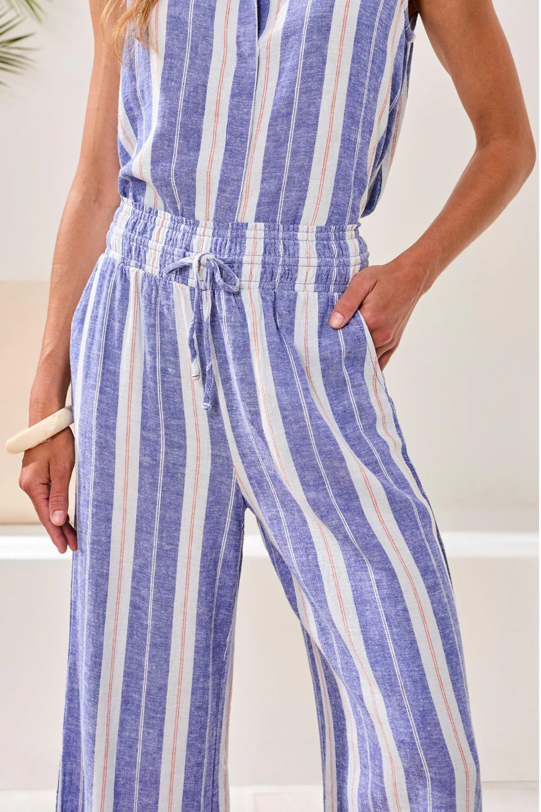 Flowy Linen Wide‑Leg Pants with Elastic Comfort Waist-Marina - Image 3