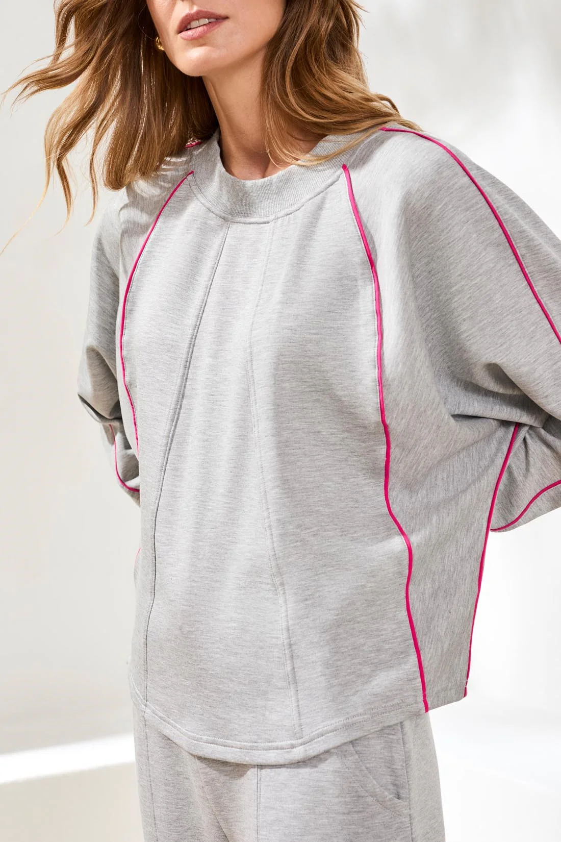 Techno Lux Crew Dolman Top Contrast-Lt.grey mix - Image 3