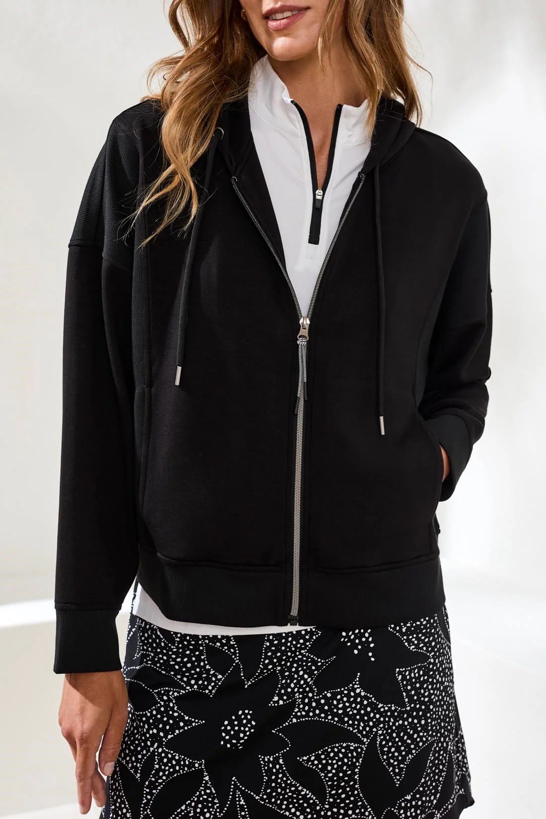 Techno Lux Hooded Cardigan Combo-Black
