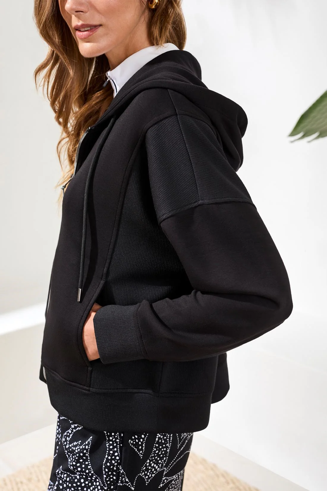 Techno Lux Hooded Cardigan Combo-Black - Image 3