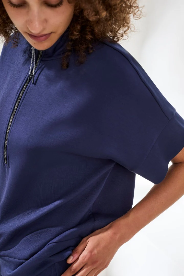 Techno Lux Mock Neck Zip Top-Jet blue - Image 3