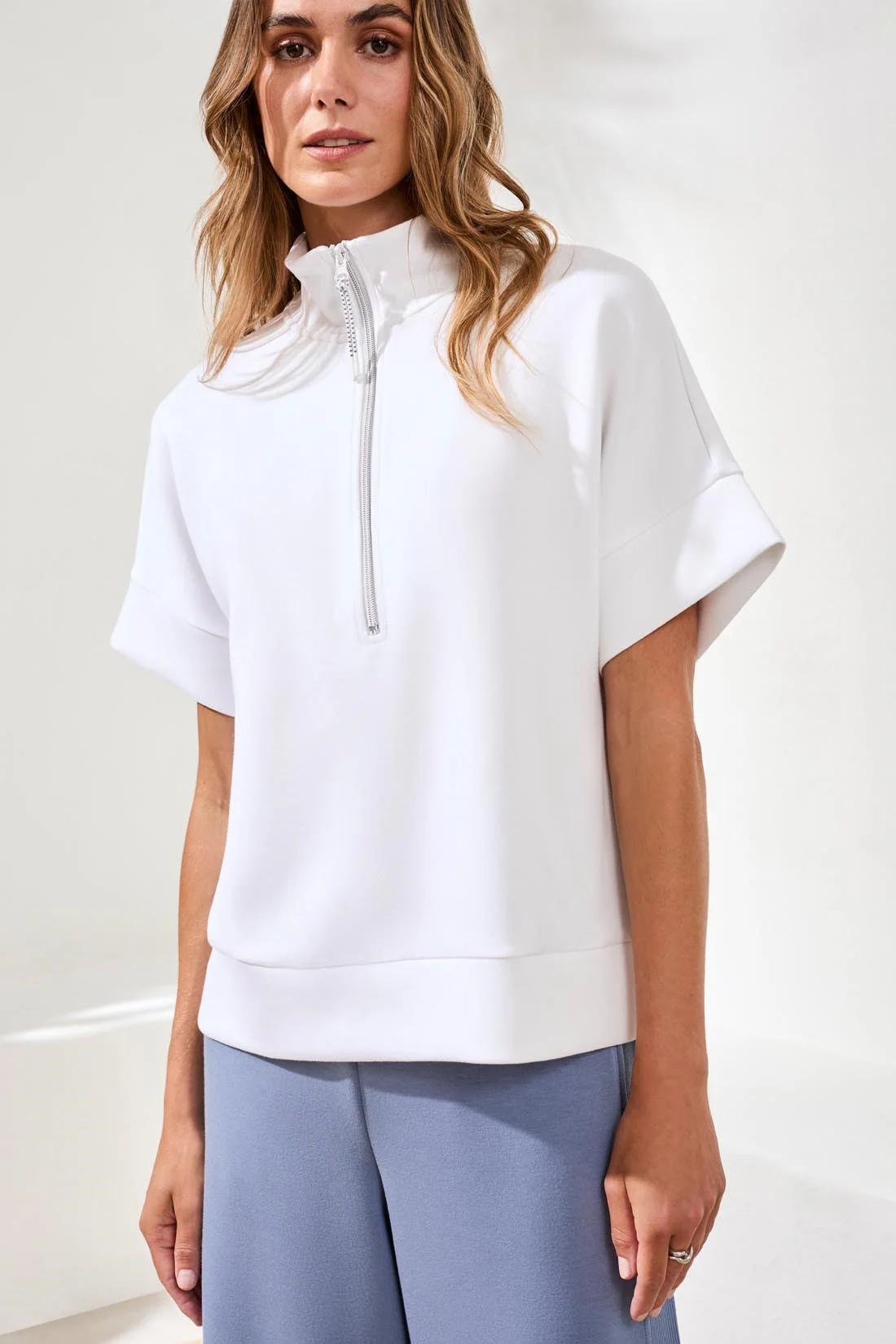 Techno Lux Mock Neck Zip Top-White - Image 2