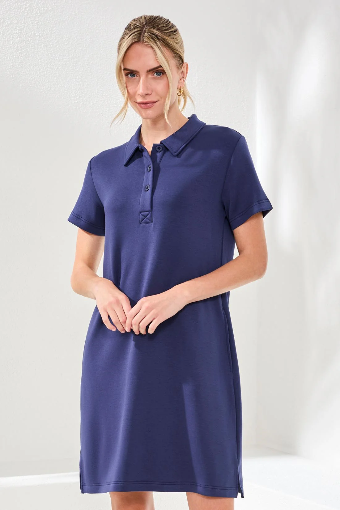 Techno Lux Scuba Short Sleeve Polo Dress-Jet blue - Image 3