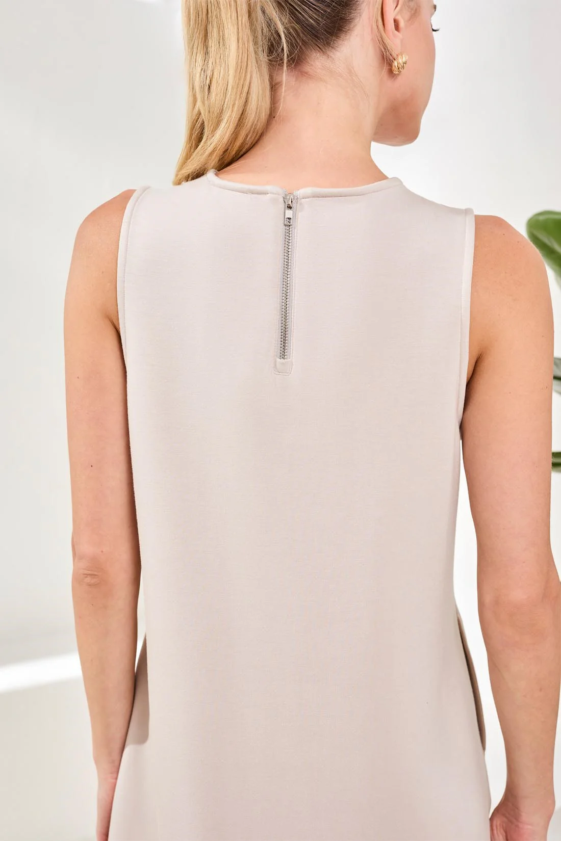 Techno Lux Scuba Shift Dress Back Zipper-Sanddune - Image 3