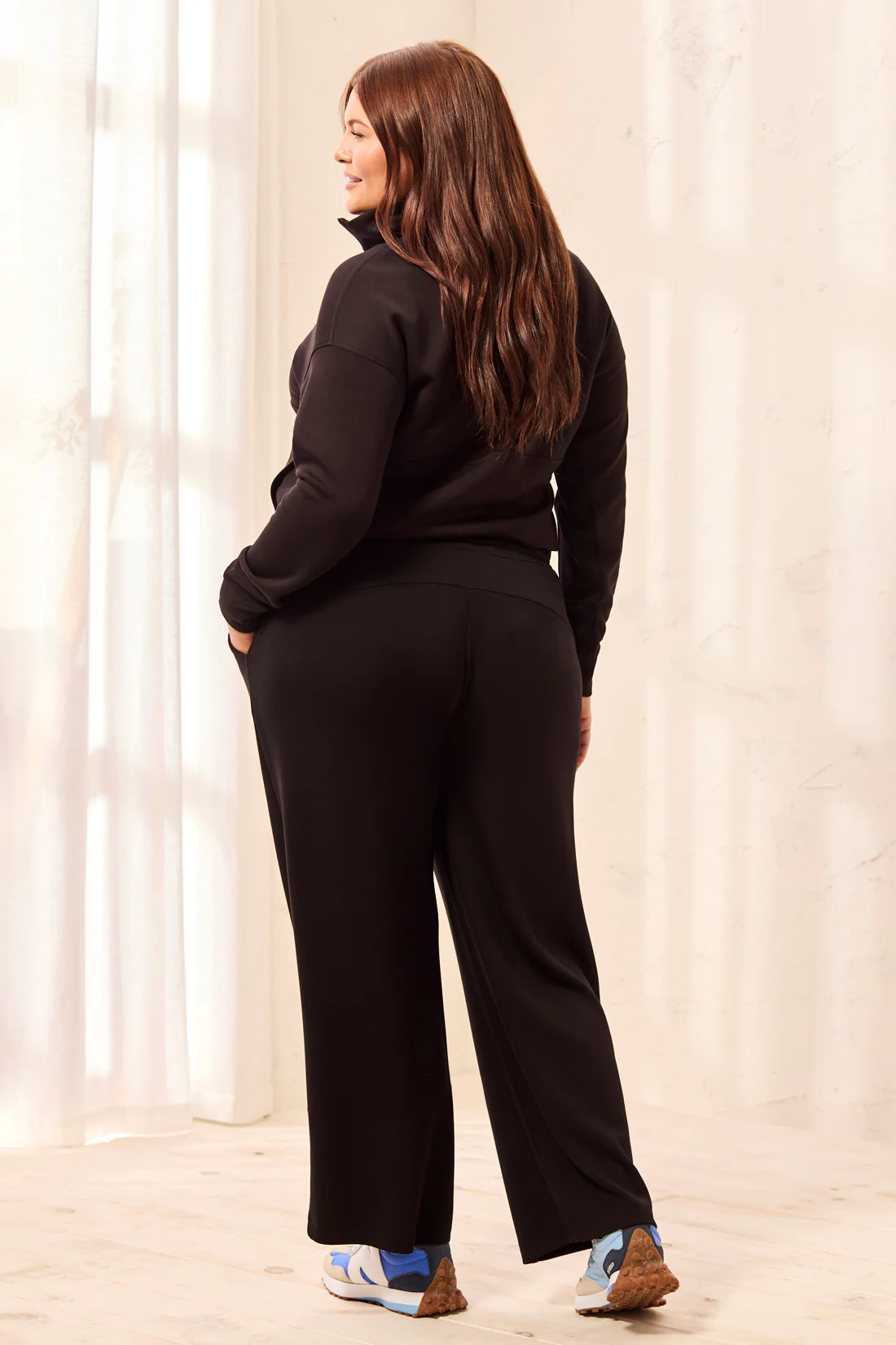 Size Inclusive Techno Lux Scuba Pants With Waistband-Black - Image 3