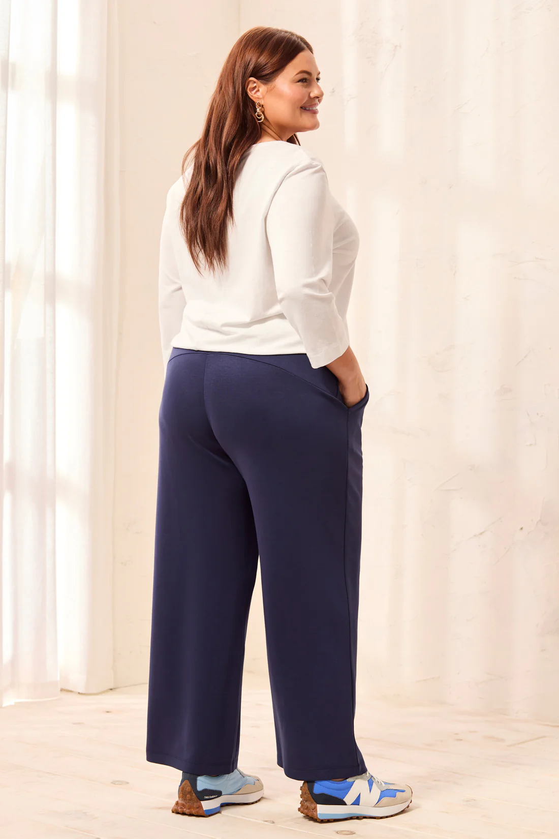 Size Inclusive Techno Lux Scuba Pants with Waistband-Jet blue - Image 4