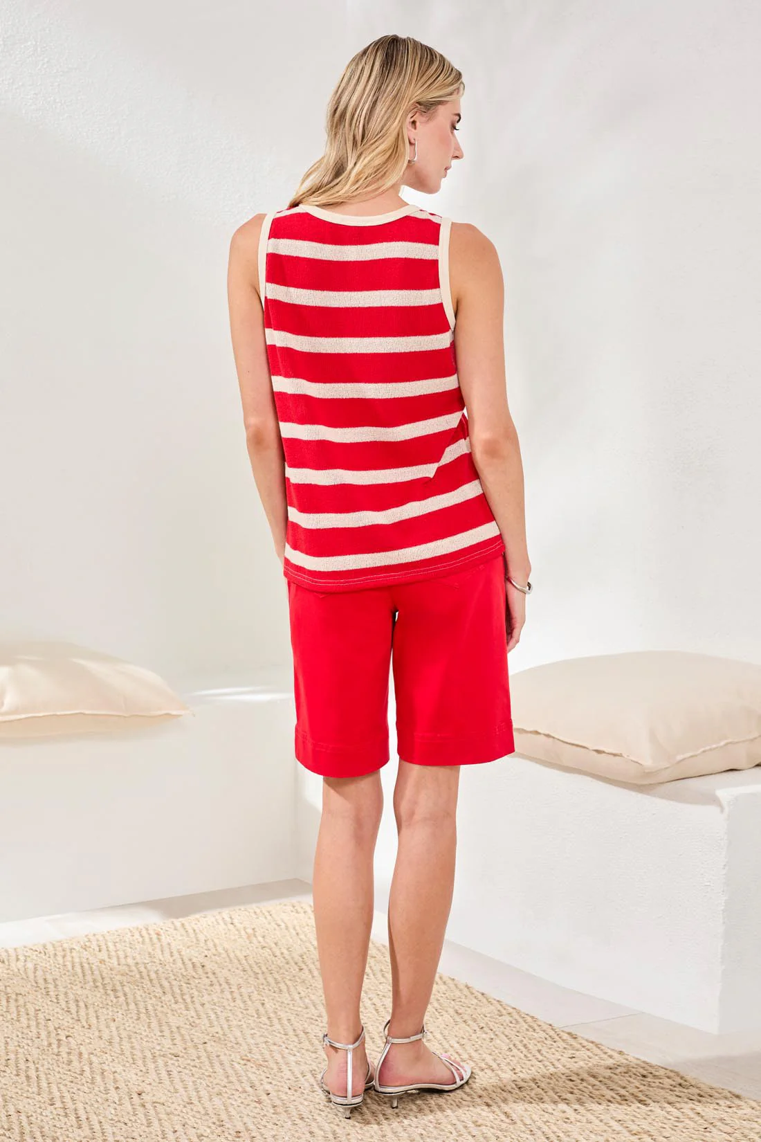 Super Soft Terry Cloth Stripe Crew Neck Cami-Sangria - Image 4