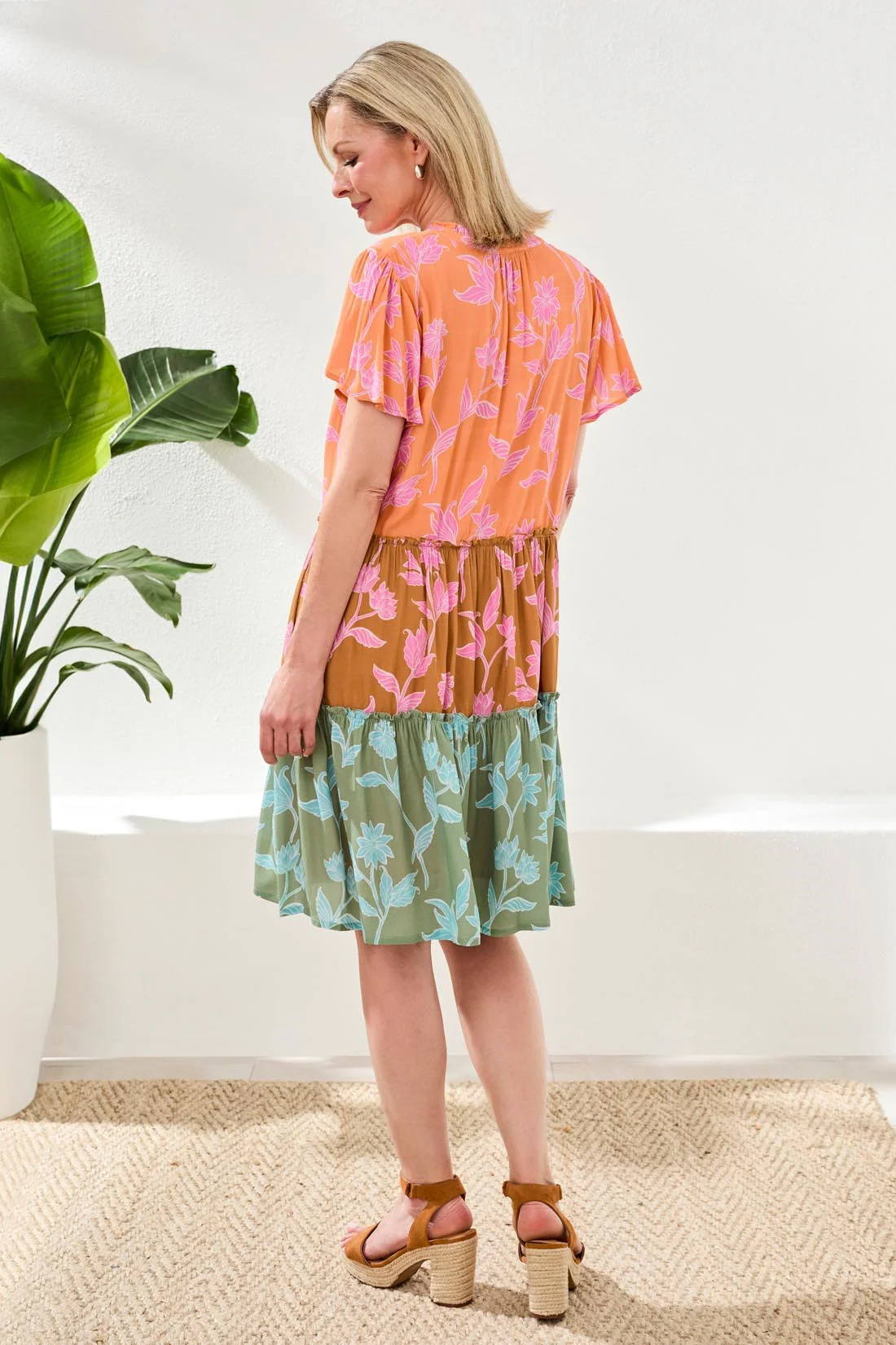 Tiered Printed Crepe Mini Dress-Wisteria - Image 2