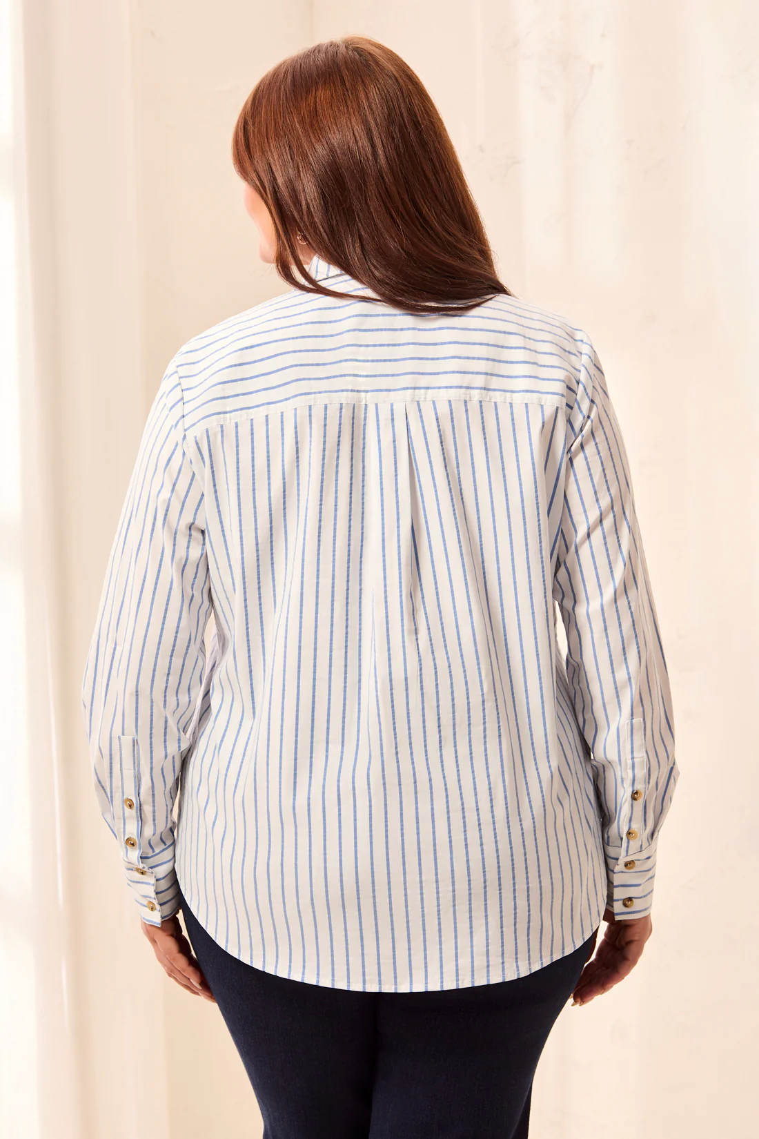 Size Inclusive Classic Collared Striped Shirt Breathable Seersucker-Turkishsea - Image 4
