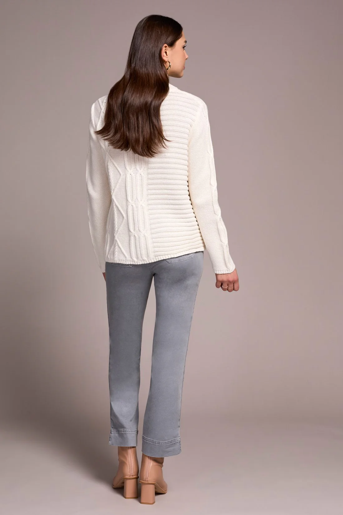 Vintage Washed Cable Knit Mock Neck Sweater-Cream - Image 4